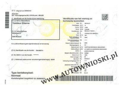 Kentekenbewijs deel 1 - dowód rejestracyjny (część 1) - Belgia