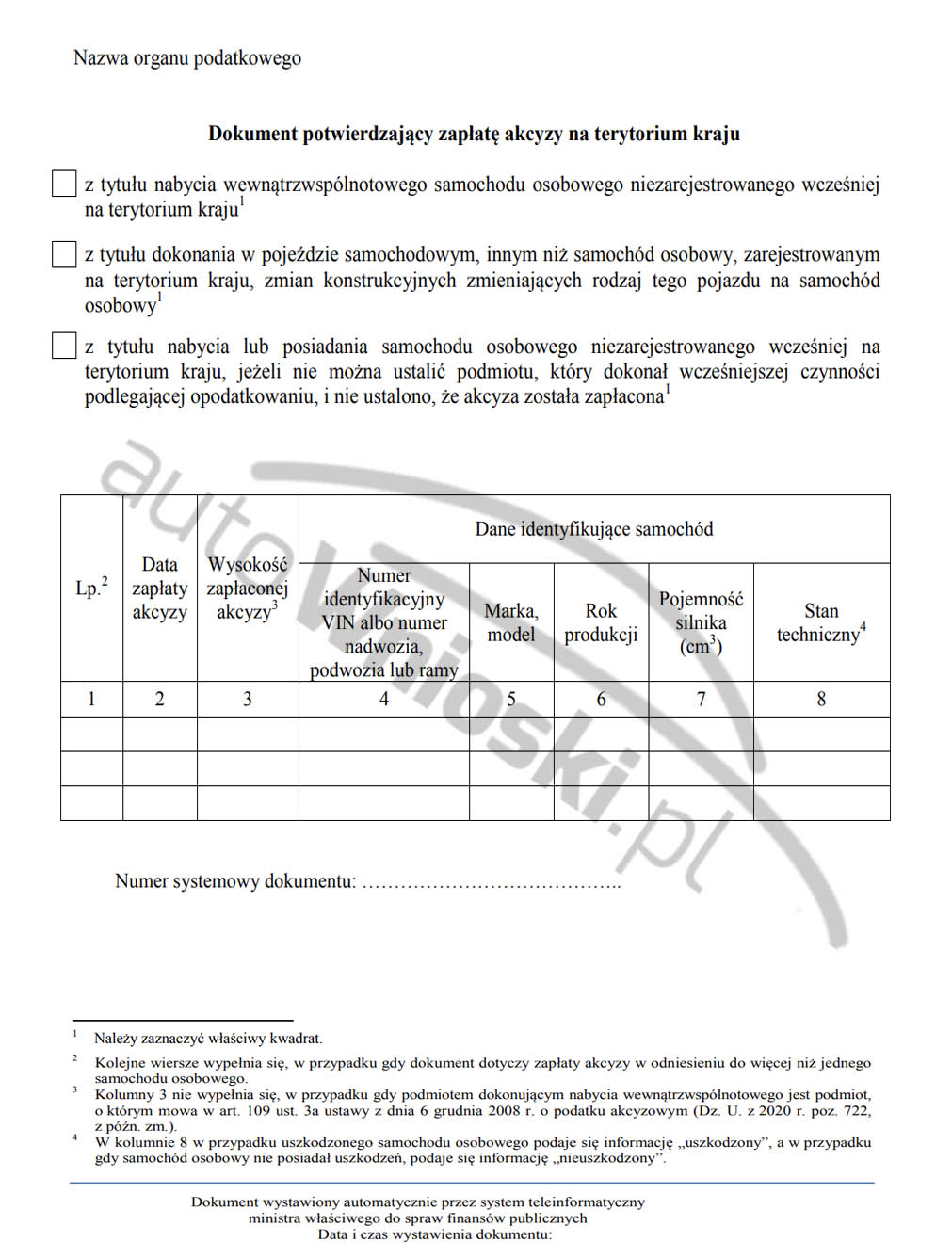 Jak Wygląda Wzór Potwierdzenia Zapłaty Akcyzy Od Samochodu Osobowego Lub Pojazdu Samochodowego Innego • Autownioski.pl