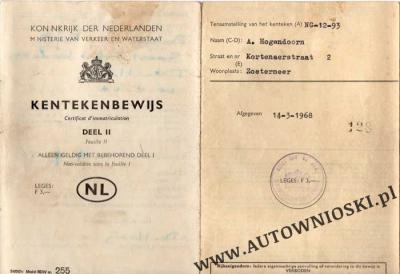 Dowód rejestracyjny - Część 2 - Kentekenbewijs deel II (Certificate of registration, Certificat d'immatriculation, Carta di circola)