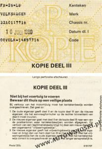 Dowód rejestracyjny - Część 3 - Kopie deel III (Certificate of registration, Certificat d'immatriculation, Carta di circola)