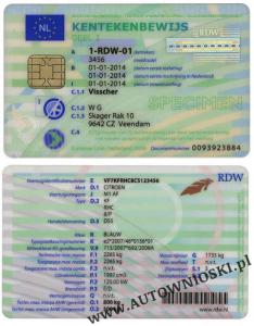 Dowód rejestracyjny - Część 1 - Kentekenbewijs deel I (Certificate of registration, Certificat d'immatriculation, Carta di circola)