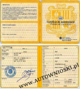 Certificat de Matriculació / Permís de Circulació - dowód rejestracyjny