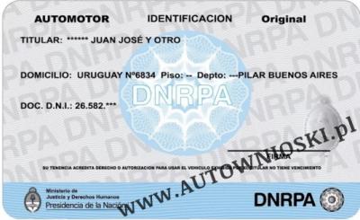 Cedula de identificacion de vehiculos - dowód rejestracyjny - Argentyna