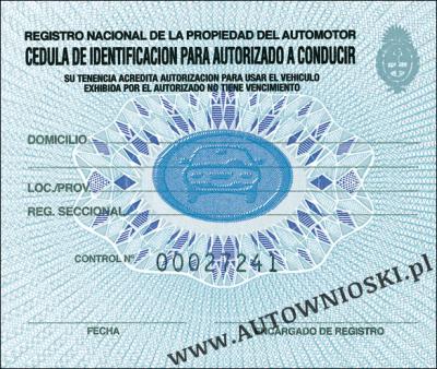 Cédula de identificación para autorizado a conducir - dowód rejestracyjny - Argentyna