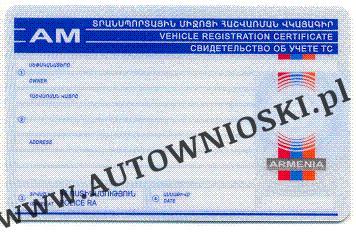 Vehicle registration certificate - dowód rejestracyjny - Armenia