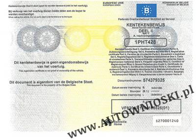 Kentekenbewijs deel 2 - dowód rejestracyjny (część 2) - Belgia