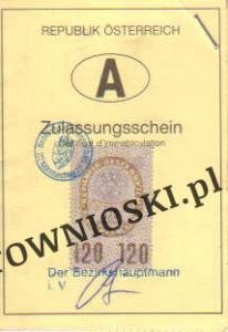 Zulassungsschein - dowód rejestracyjny - Austria