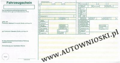 Fahrzeugschein - dowód rejestracyjny - Niemcy