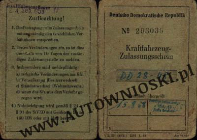 Kraftfahrzeug zulassungsschein - dowód rejestracyjny - Niemcy