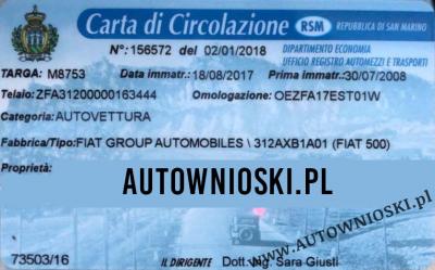 Certificate of registration, Certificat d'immatriculation, Carta di circolazione