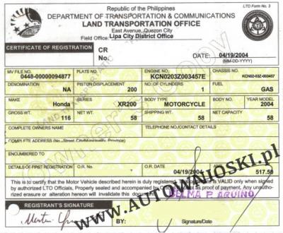 Certificate of registration, Certificat d'immatriculation, Carta di circolazione