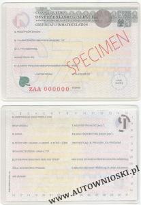 Dowód rejestracyjny (Certificate of registration, Certificat d'immatriculation, Carta di circola)