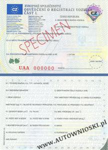 Dowód rejestracyjny - Część 1 - (Certificate of registration, Certificat d'immatriculation, Carta di circola)