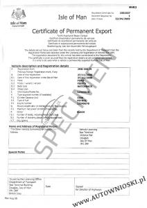 Dowód rejestracyjny eksportowy (Certificate of permanent export)
