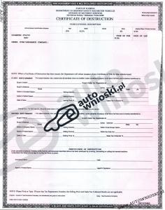 Certyfikat własności pojazdu złomowanego - Stan Floryda (Certificate of Destruction - State of Florida)