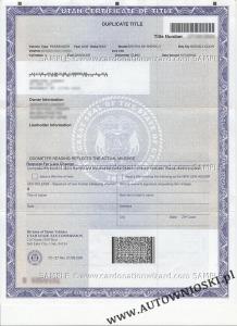 Certyfikat własności - Stan Utah (Certificate of Title - State of Utah)