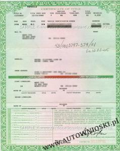 Certyfikat własności - Stan Dakota (Certificate of Title - State of Dakota)