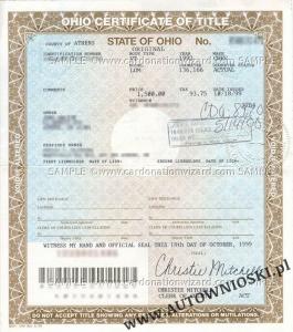 Certyfikat własności - Stan Ohio (Certificate of Title - State of Ohio)