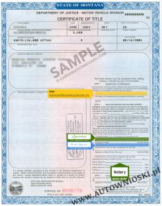 Certyfikat własności - Stan Montana (Certificate of Title - State of Montana)