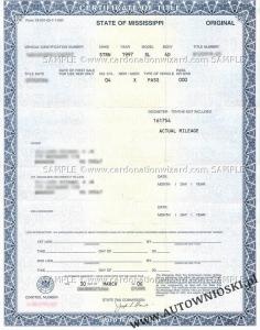 Certyfikat własności - Stan Mississippi (Certificate of Title - State of Mississippi)