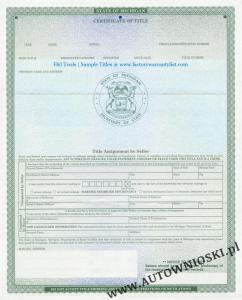 Certyfikat własności - Stan Michigan (Certificate of Title - State of Michigan)