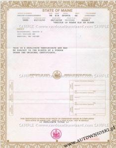 Certyfikat własności - Stan Maine (Certificate of Title - State of Maine)