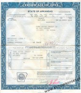 Certyfikat własności - Stan Arkansas (Certificate of Title - State of Arkansas)