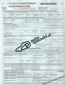 Certyfikat własności pojazdu uszkodzonego - Stan Nowy Jork (Salvage Certificate - State of New York)